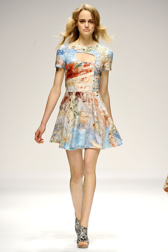 blue and orange flared mini dress