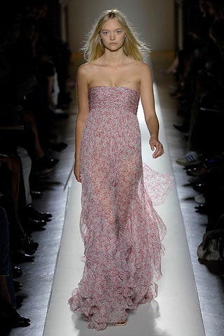 pink silk strapless gown