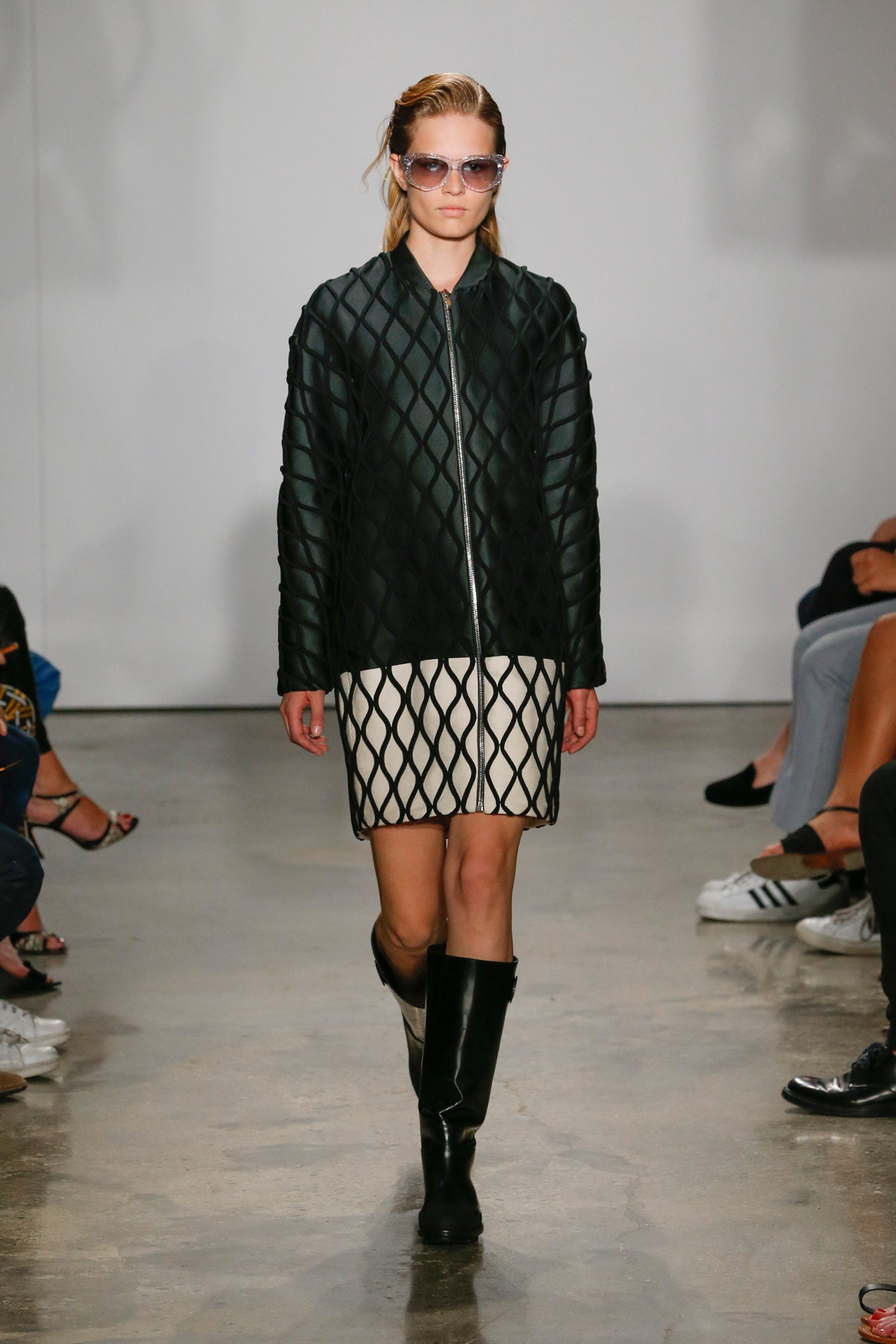 black vinyl jacket with mini skirt