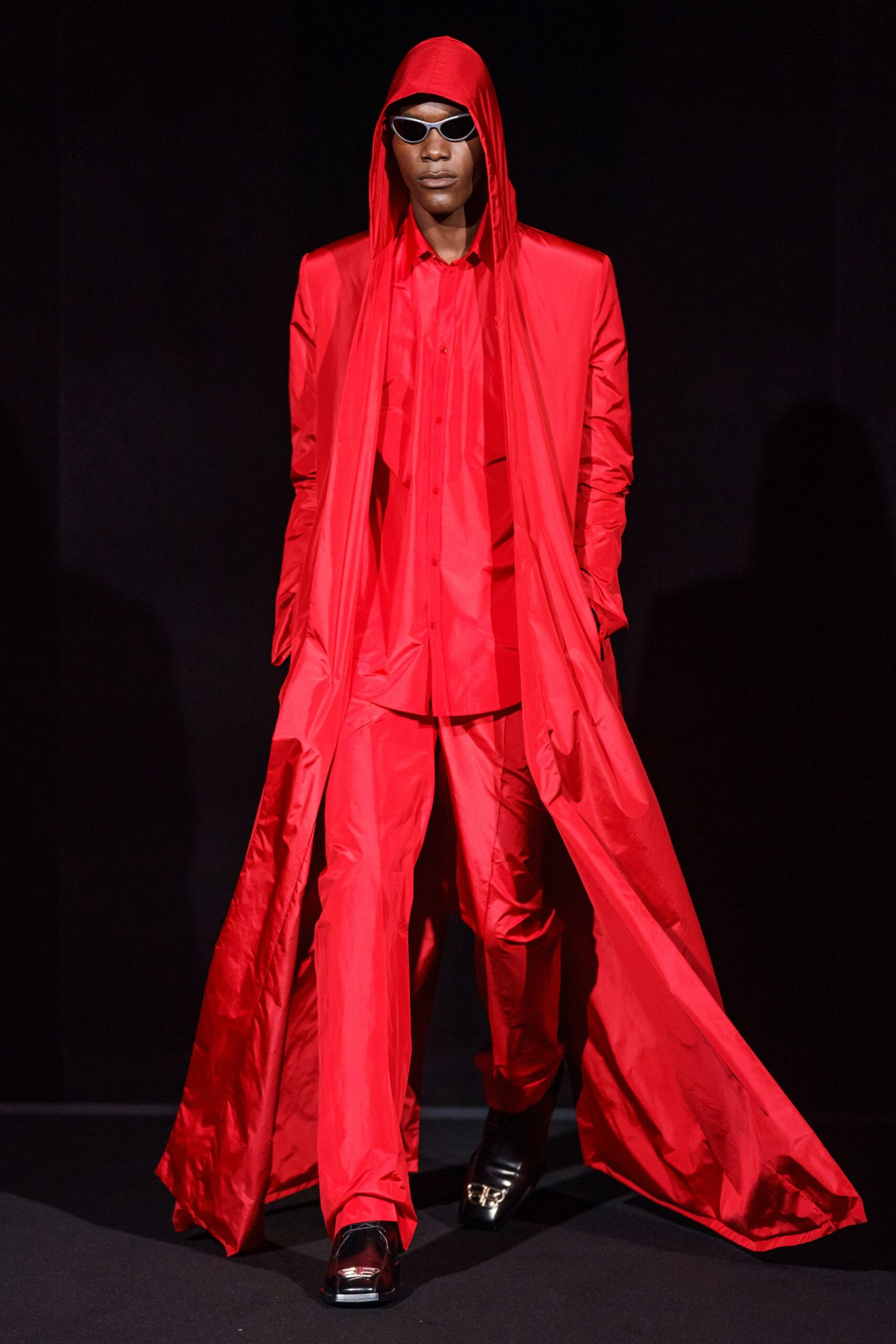 red silk coat and shirt
