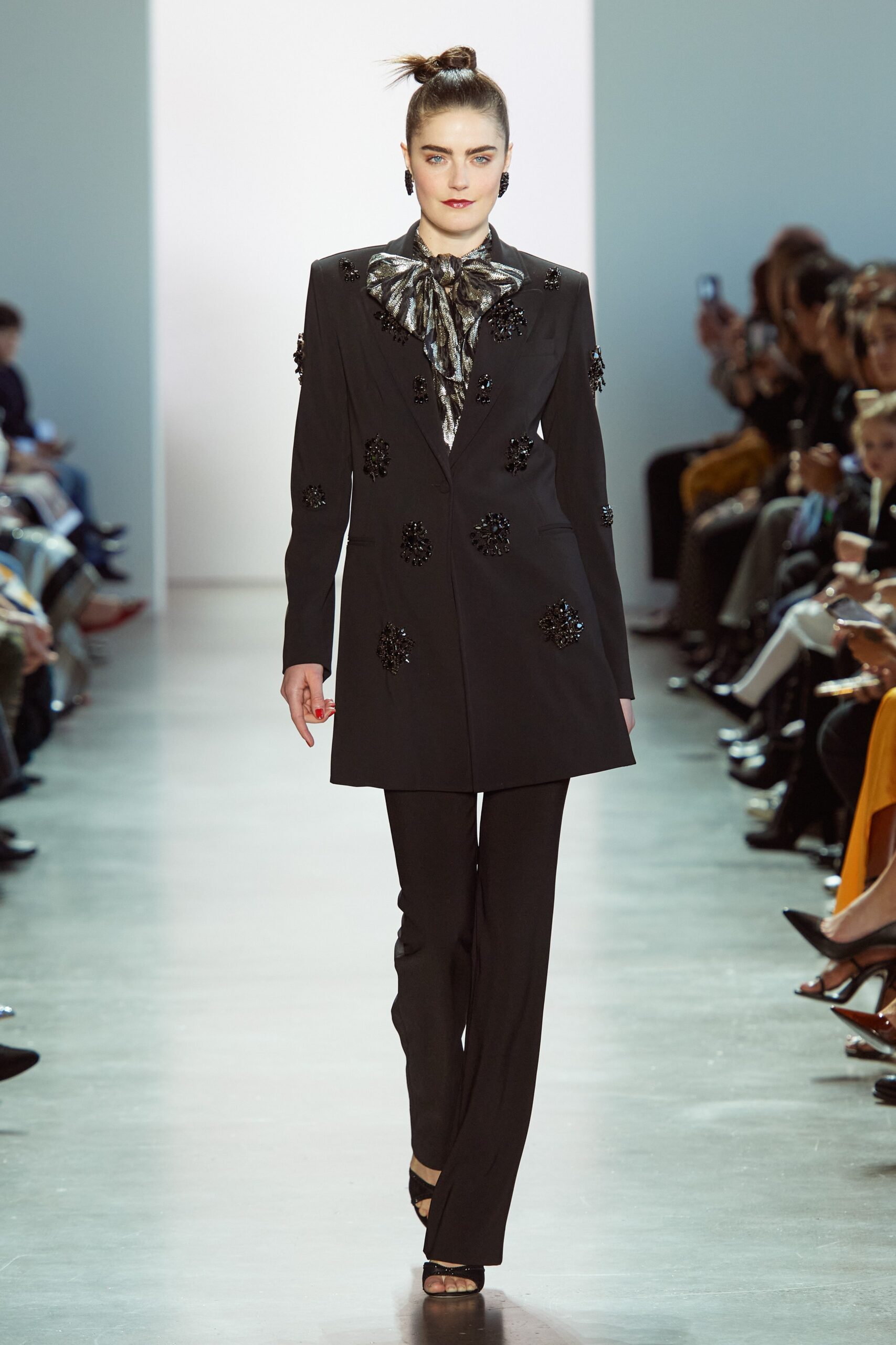 black tailored blazer and pants