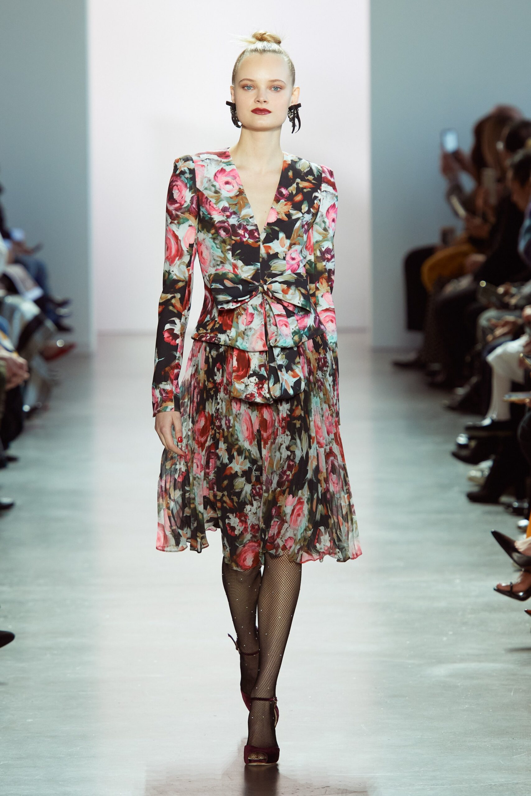 floral midi dress with long sleeves