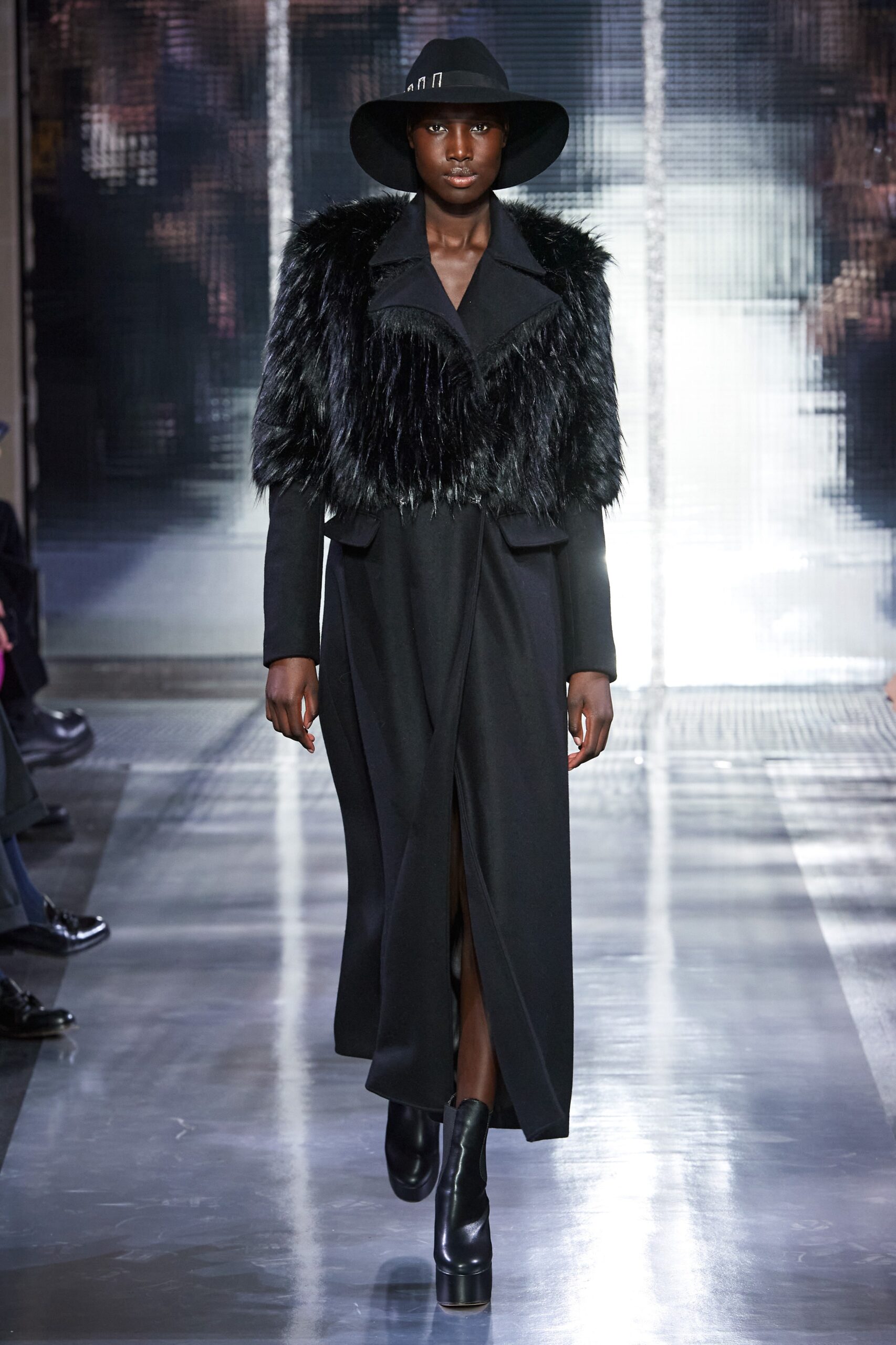 black wool fur coat