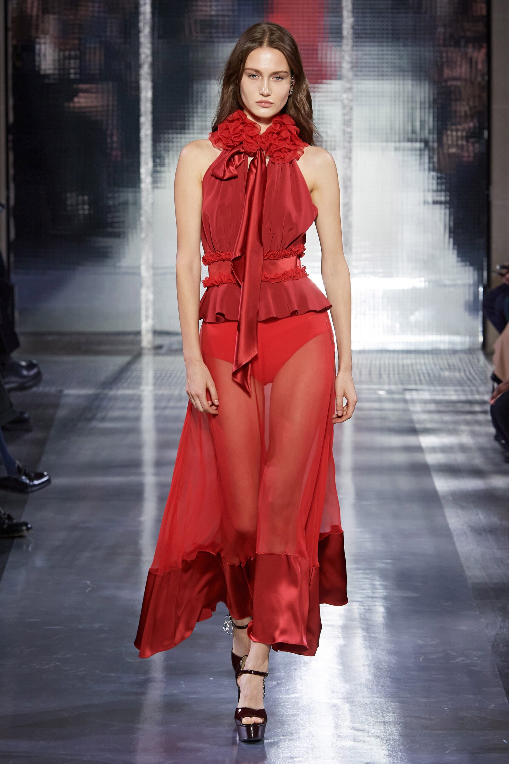 red silk sleeveless dress