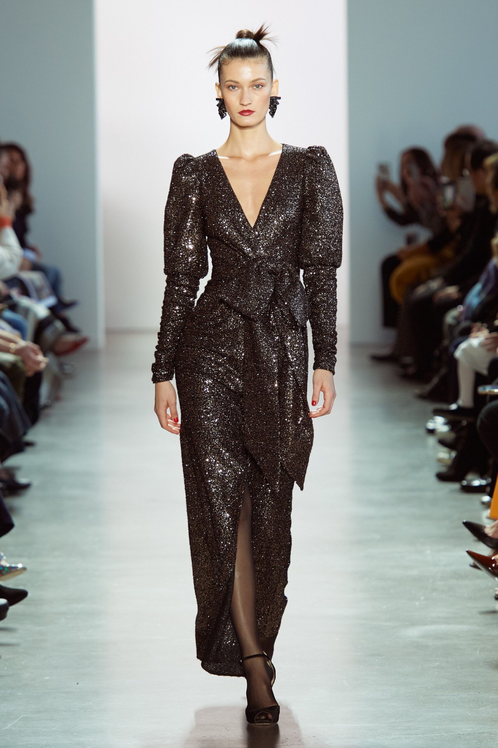 black silk fitted gown