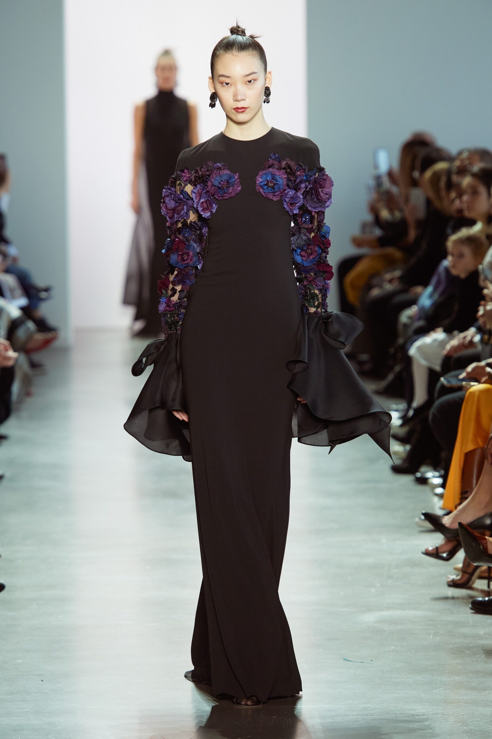 black silk embroidered gown