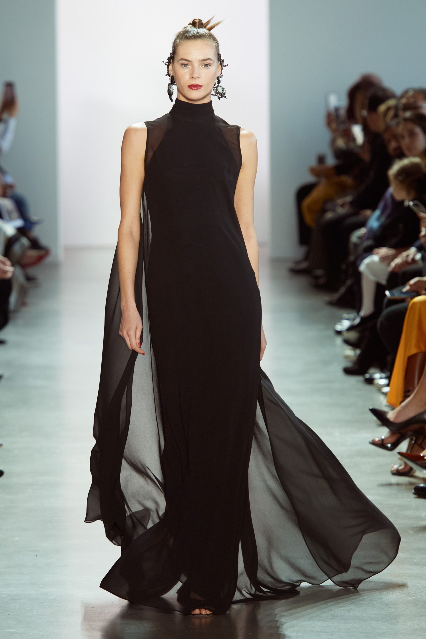 black silk sleeveless gown