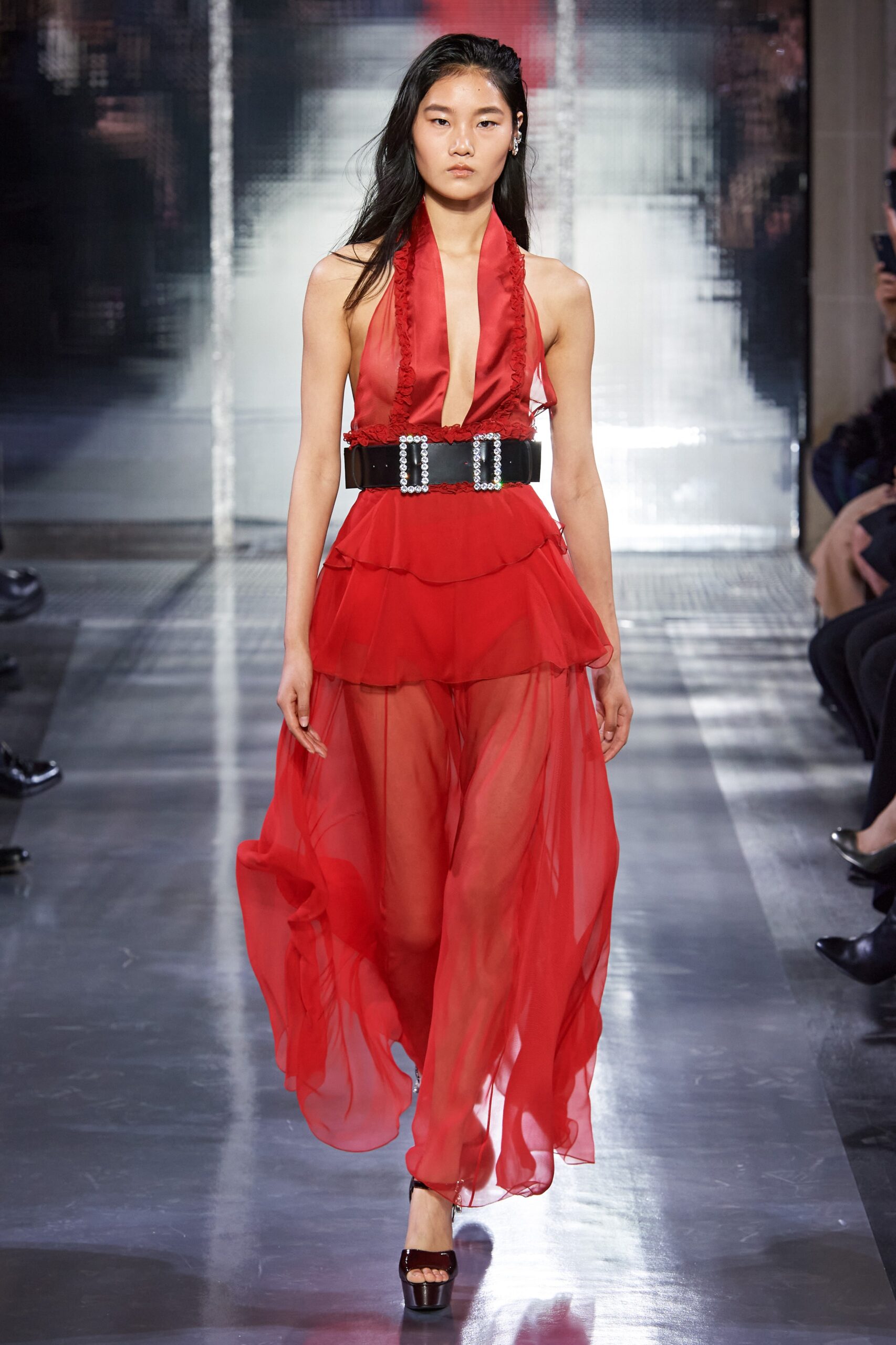 red chiffon sleeveless dress