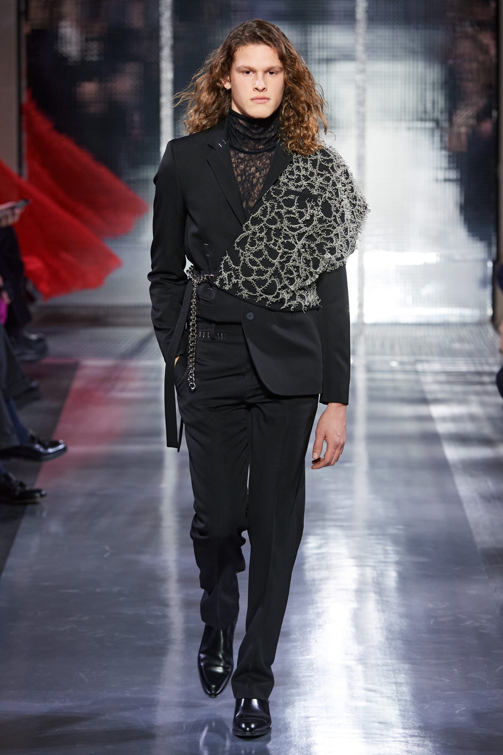 black tailored suit with lace top