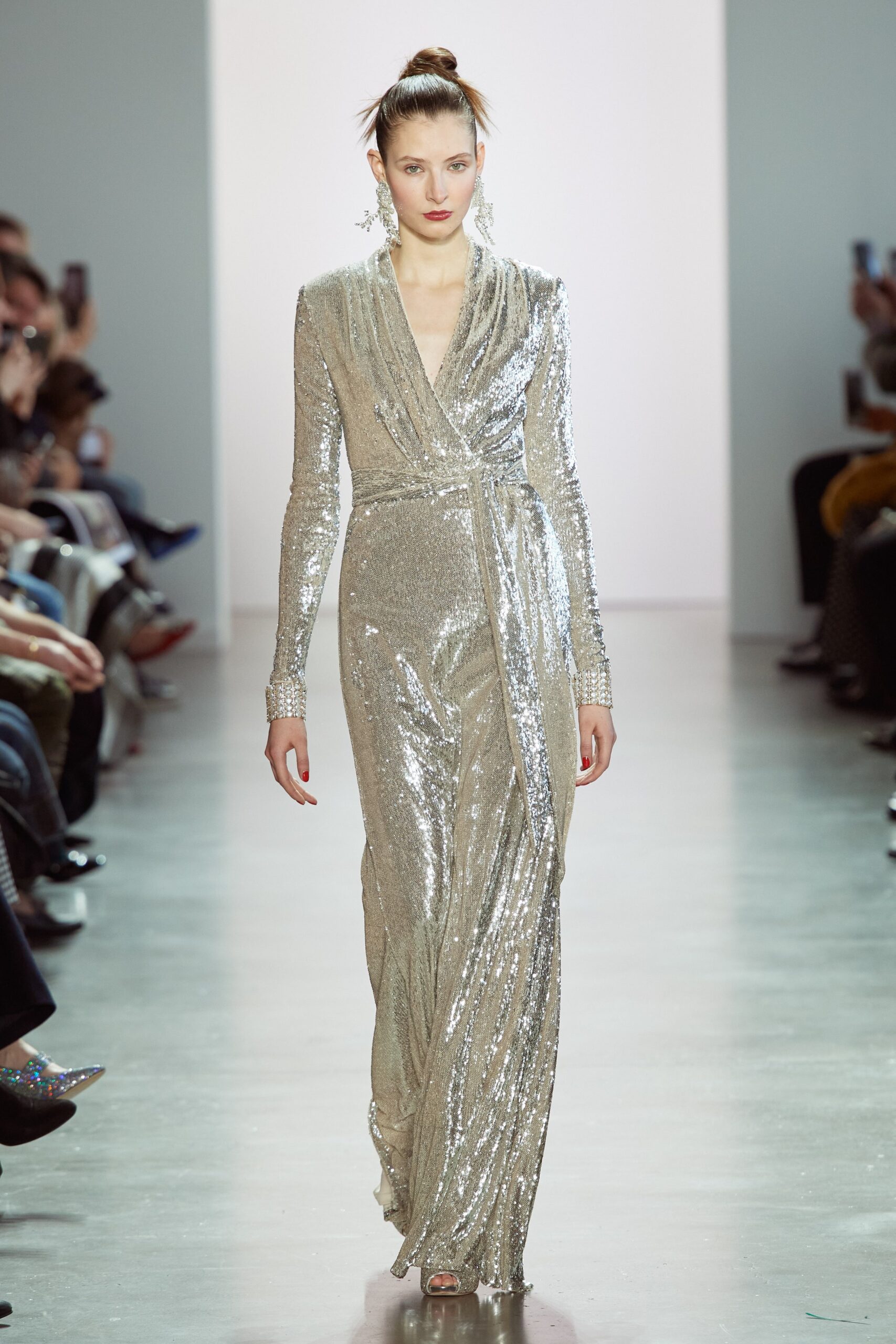 silver sequin fitted gown