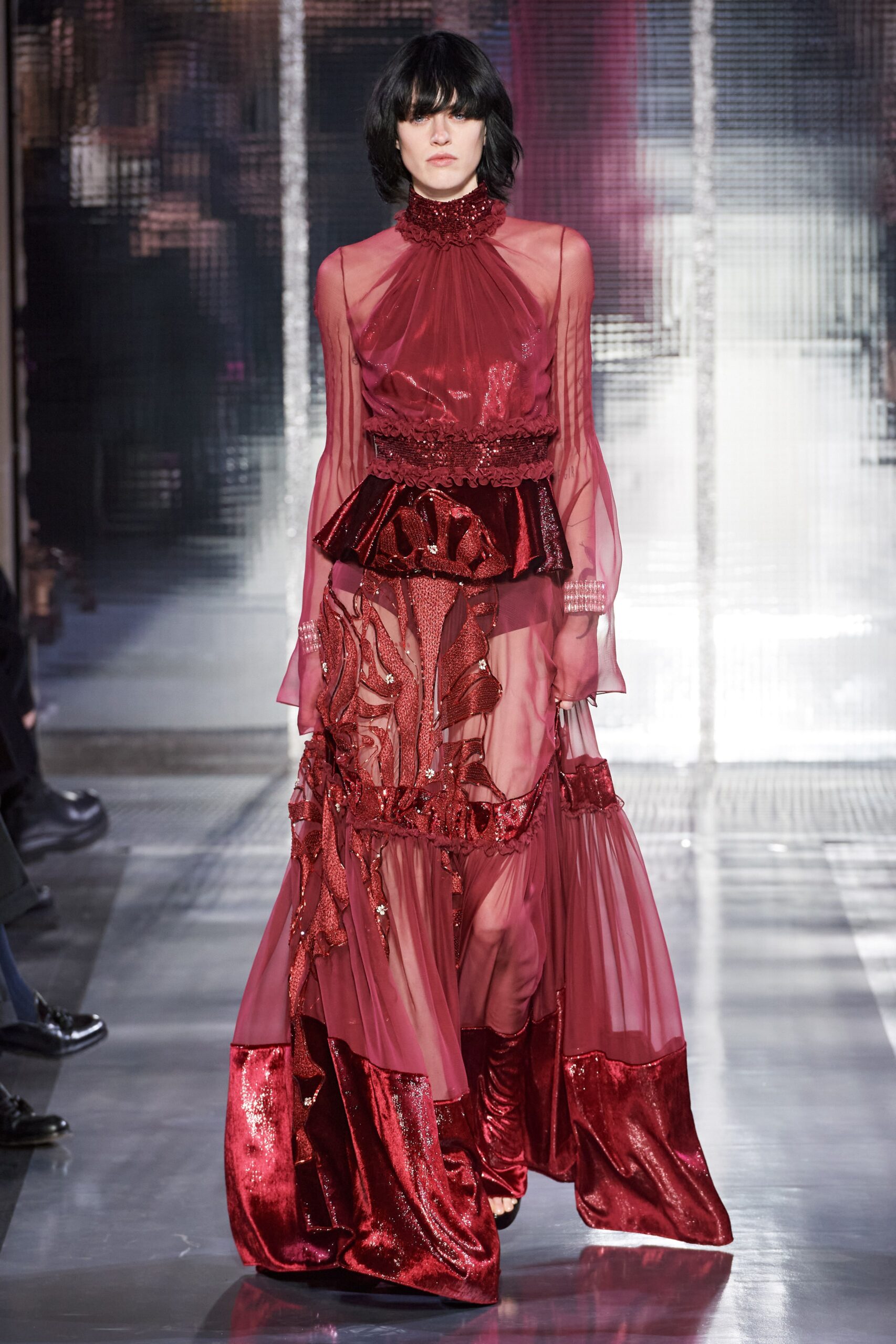 red silk satin gown