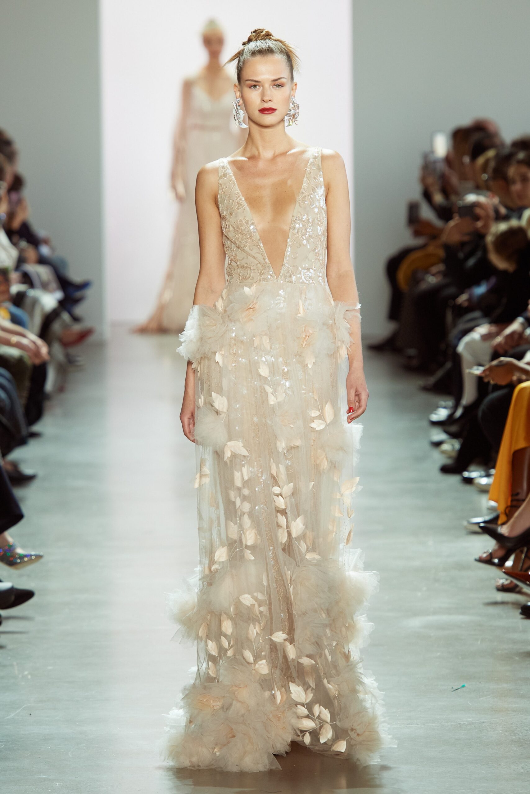 beige silk embroidered gown