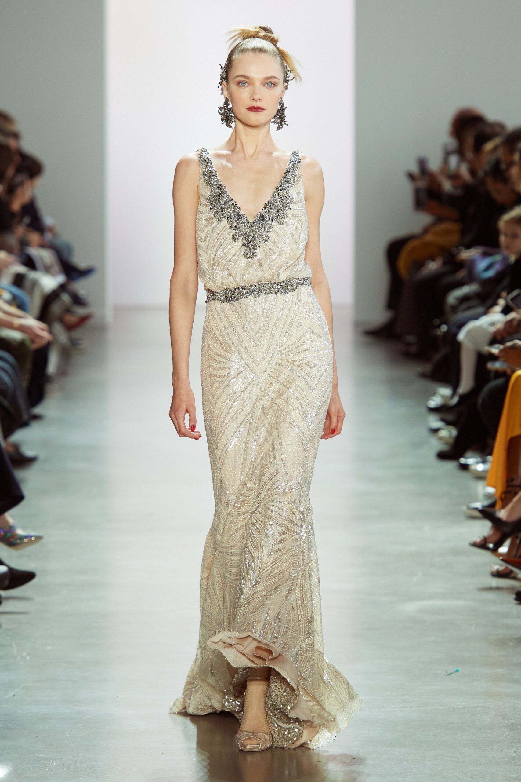 beige gold embellished gown