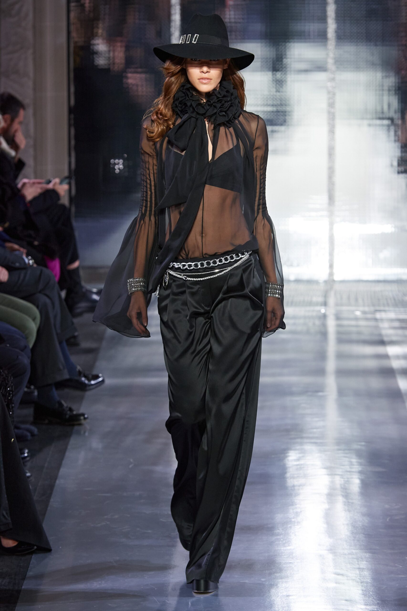 black silk blouse and pants