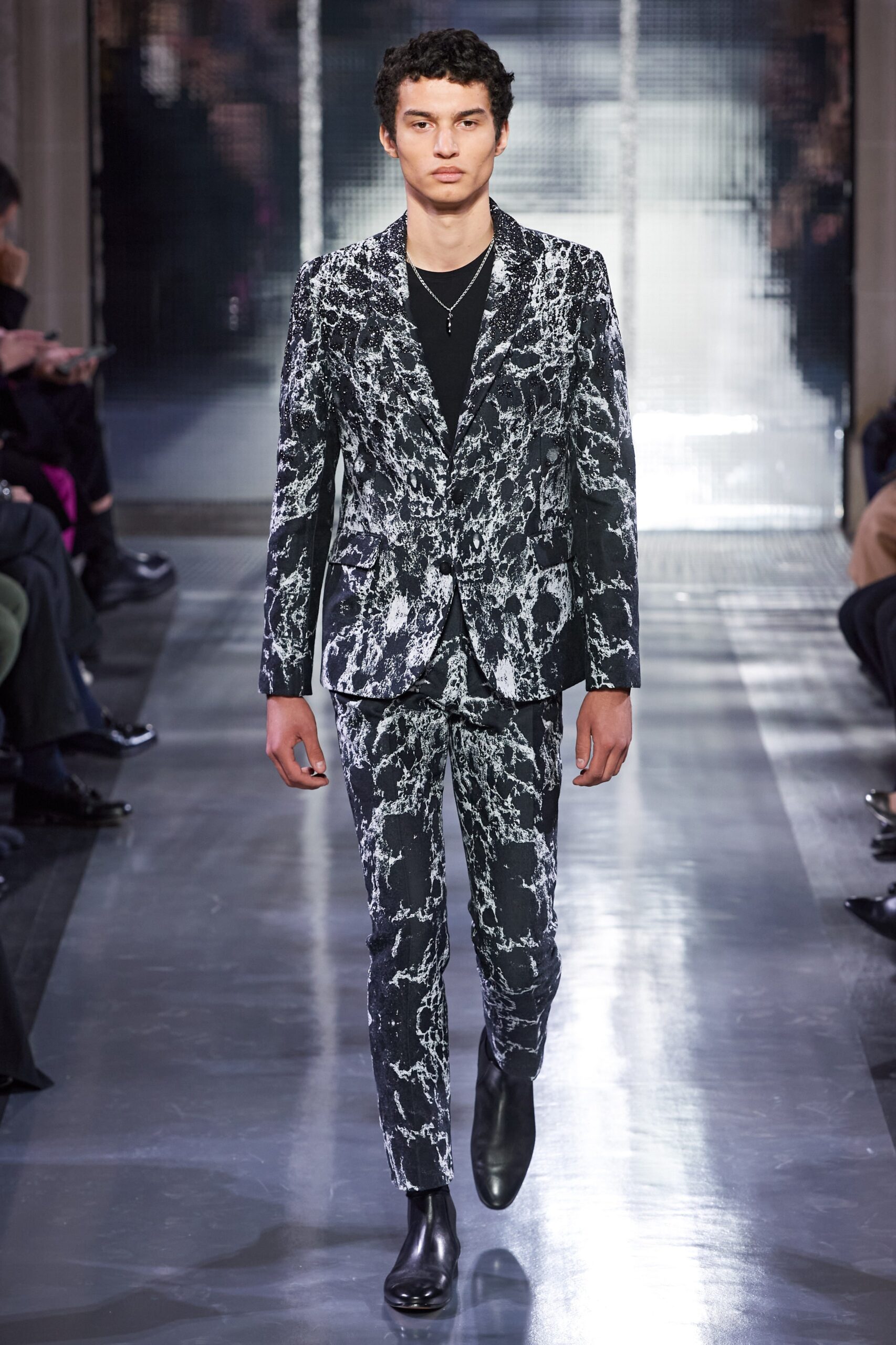 black and white printed suit