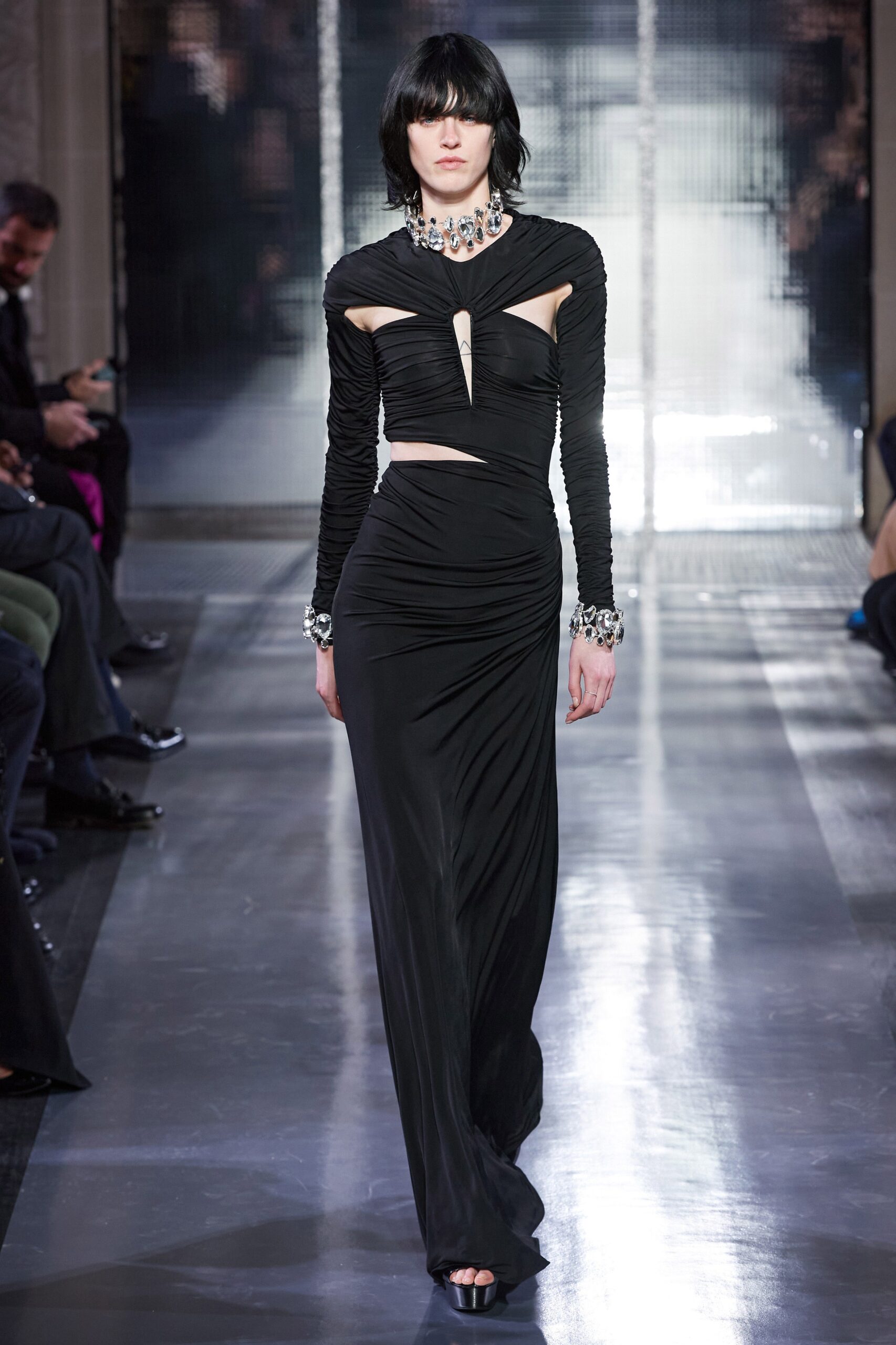 black silk fitted gown