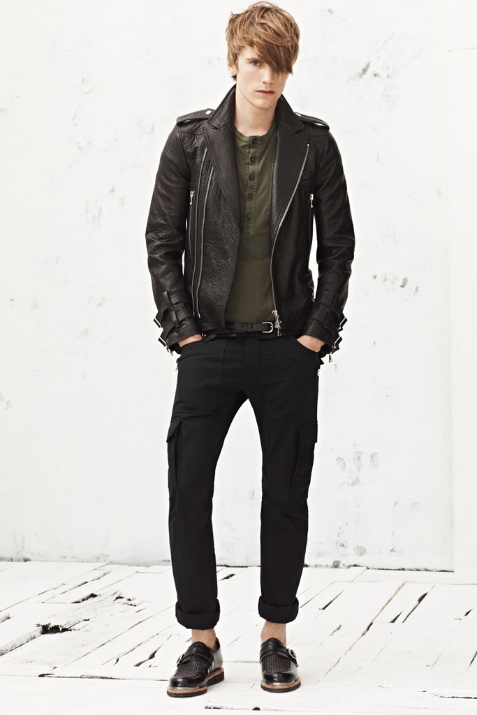 black leather jacket with cargo pants