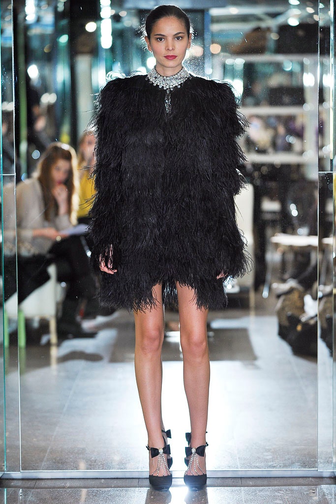 black fur fringed mini dress