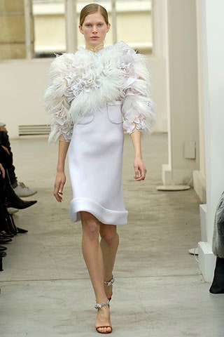 white silk mini dress with feathered jacket