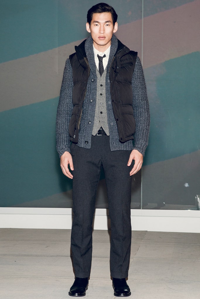 black vest gray sweater blazer