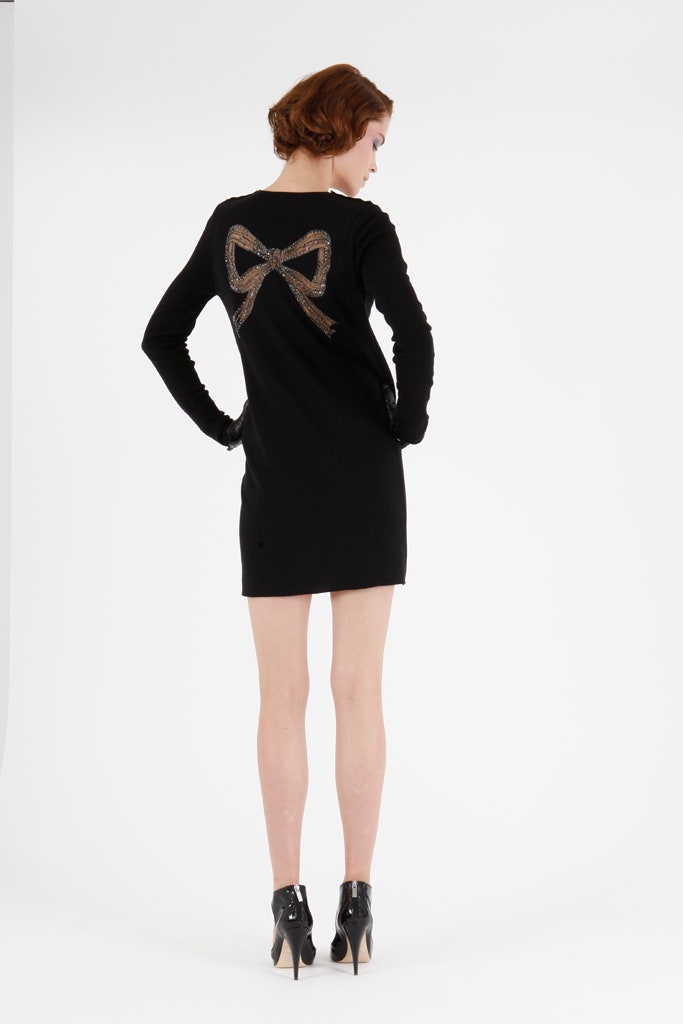 black fitted dress with embellishments