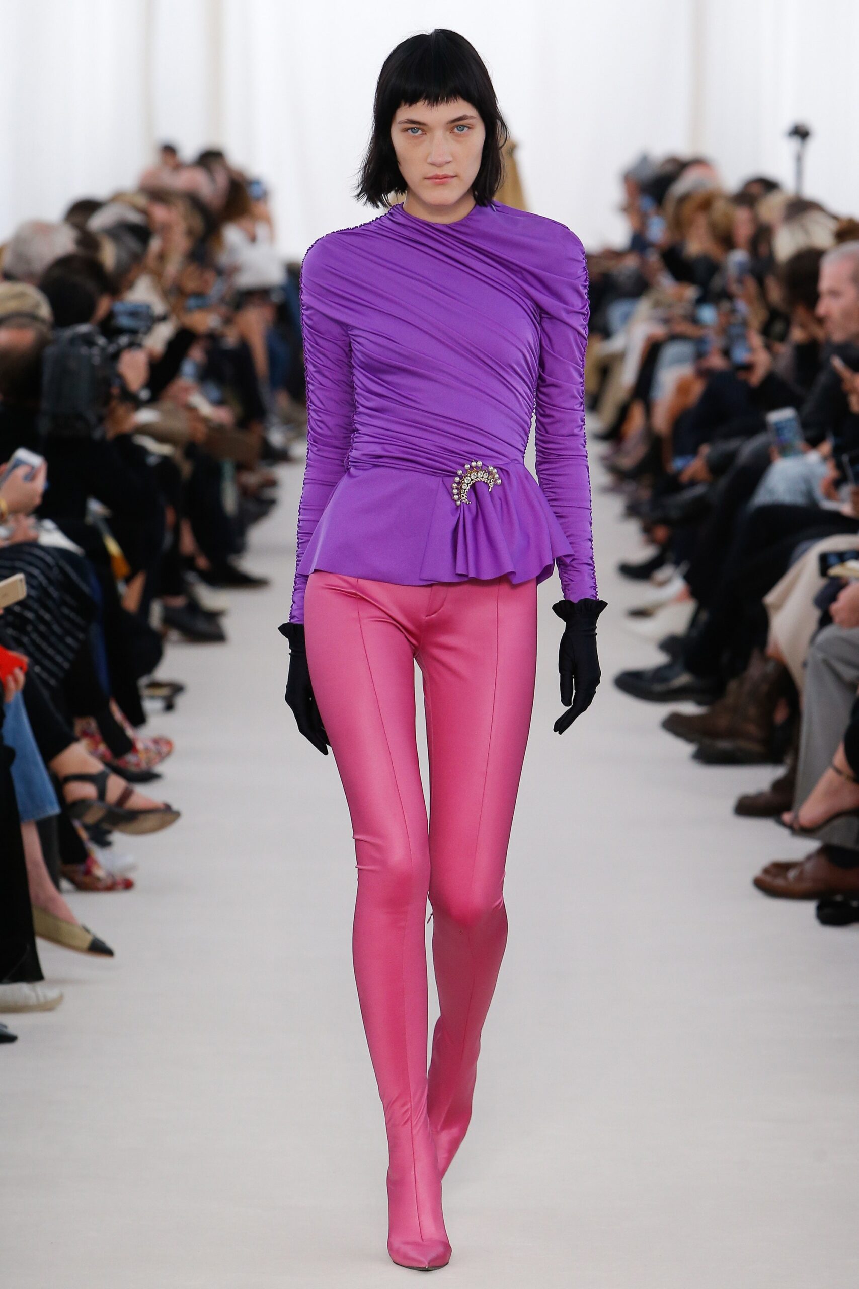fitted purple top and pink pants