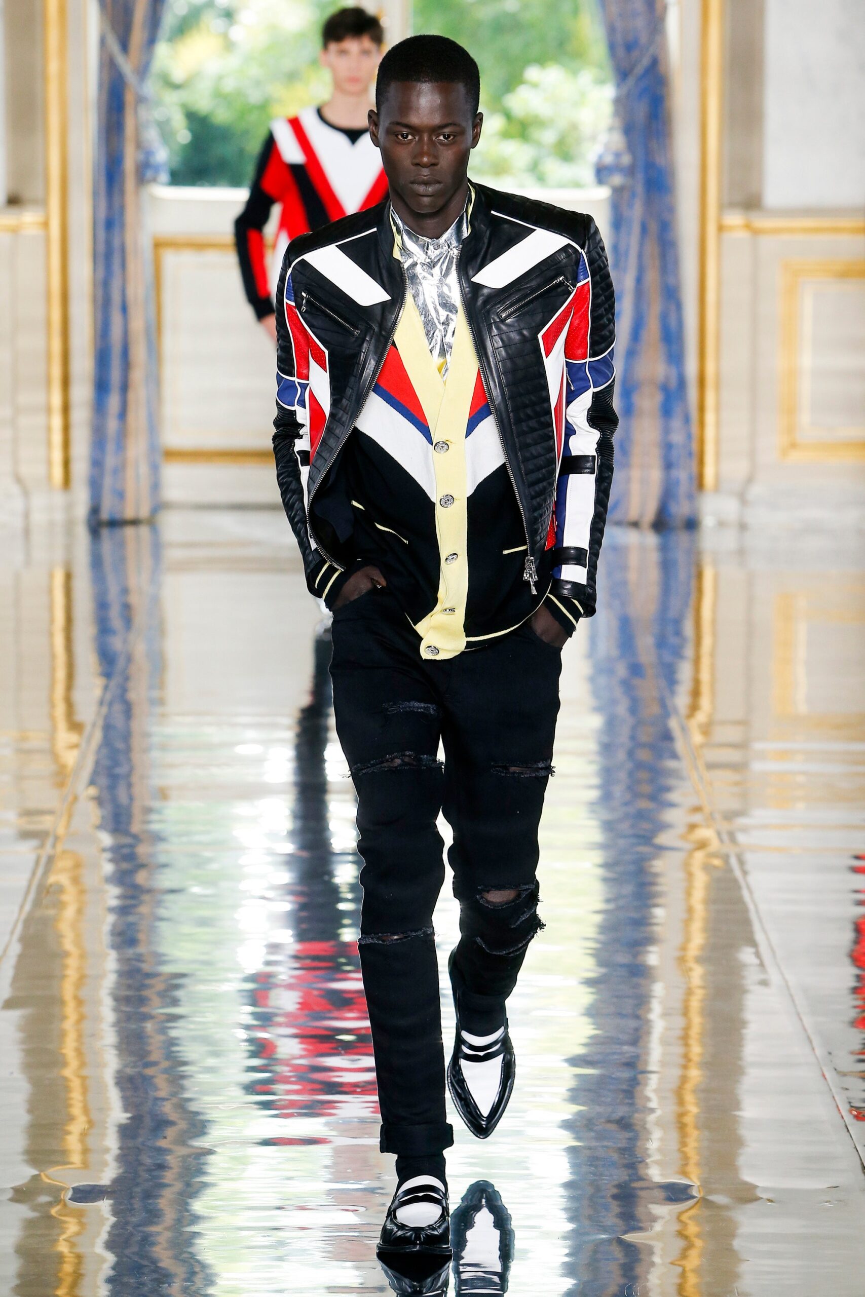 fitted black leather jacket