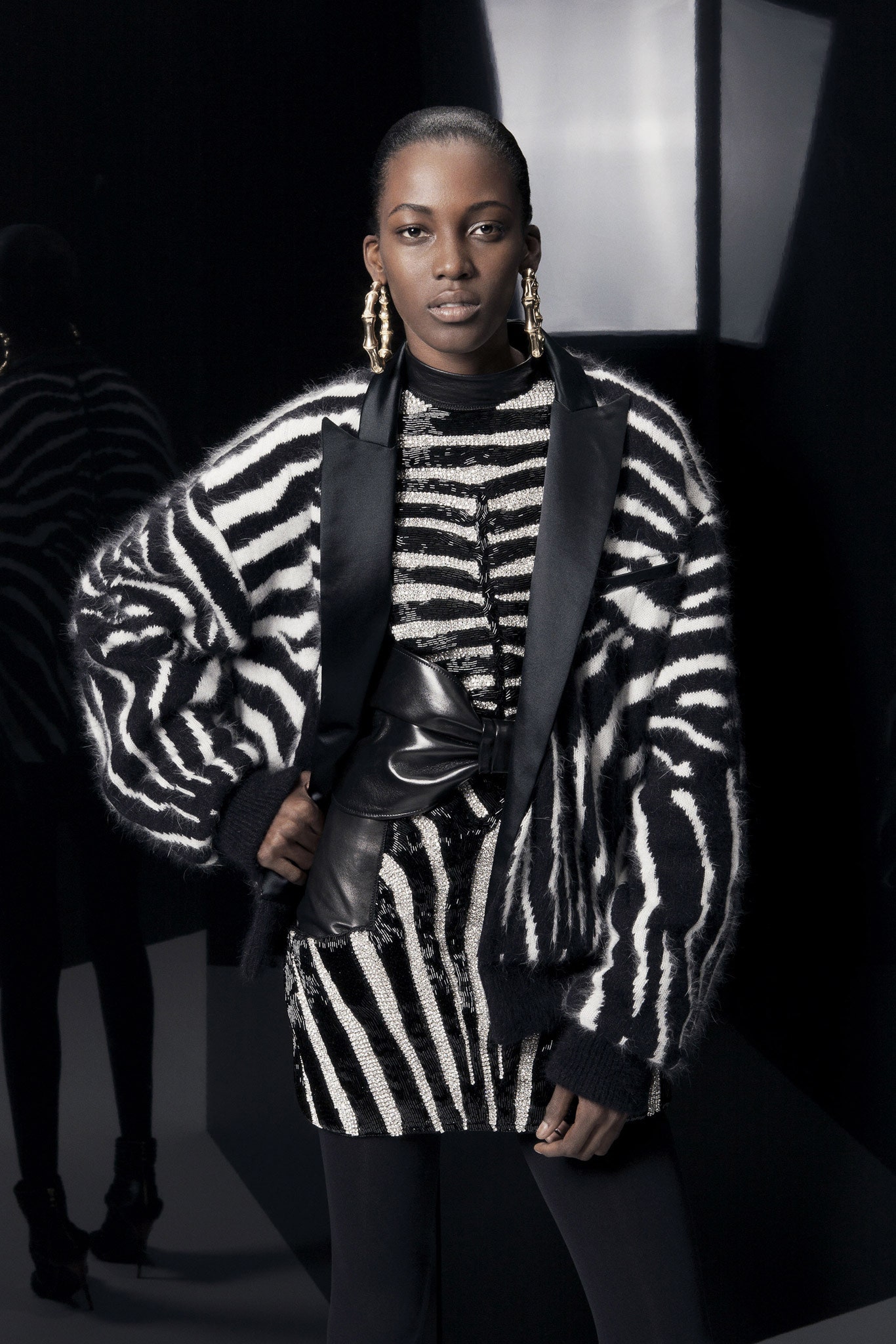 oversized striped jacket with mini dress
