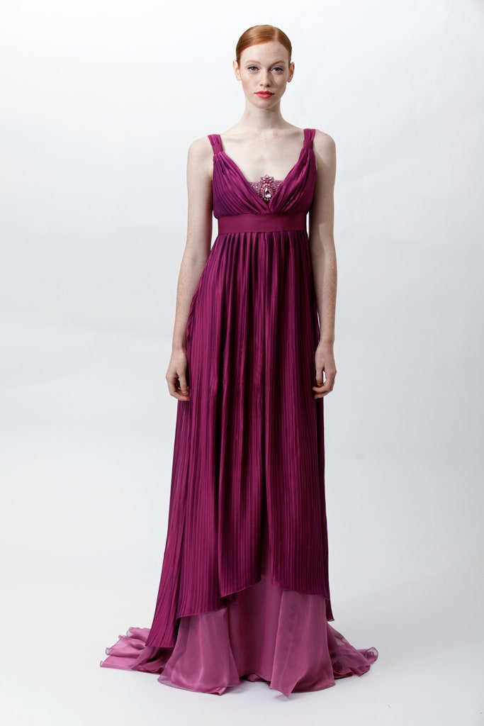 purple silk sleeveless gown