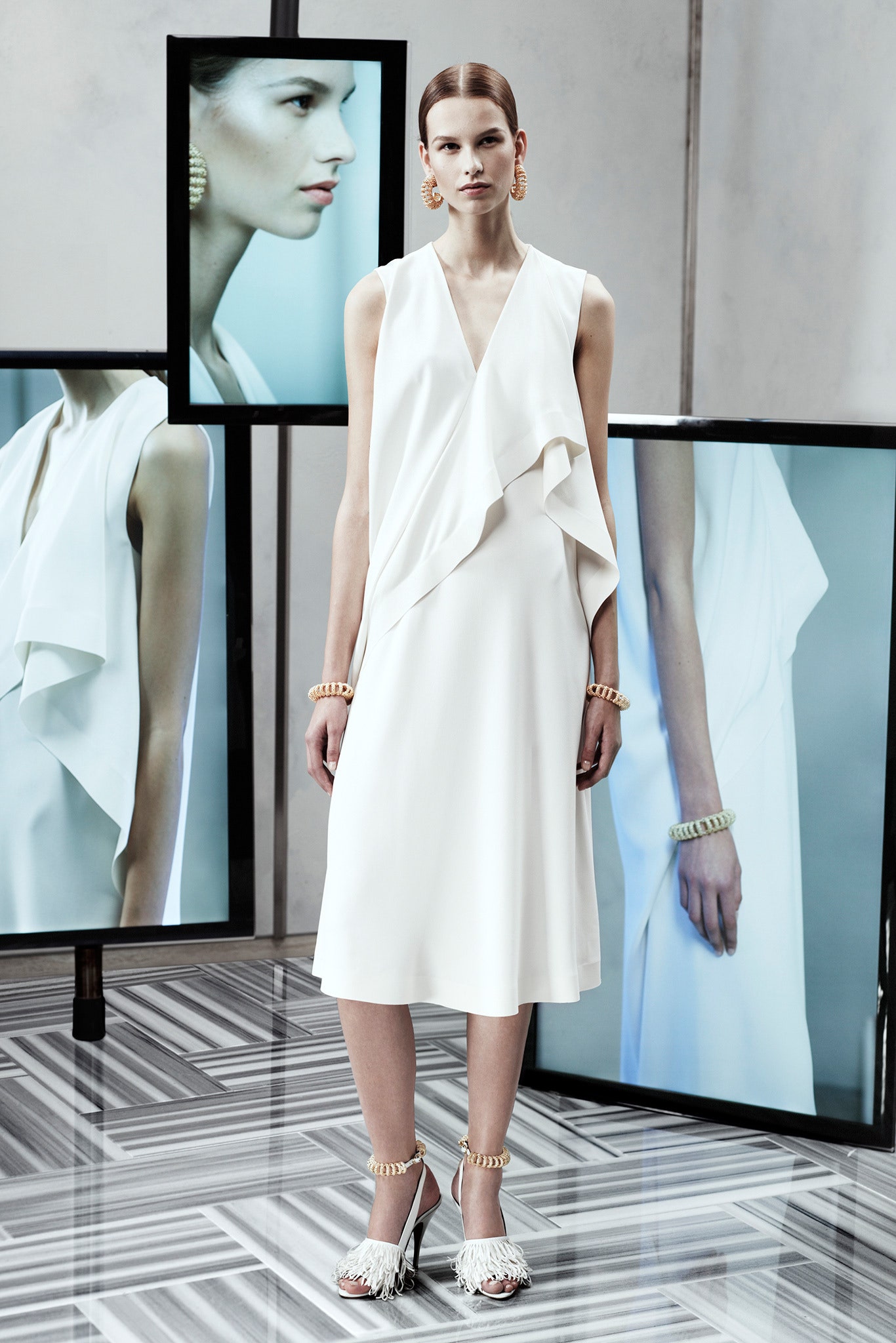 white silk sleeveless dress