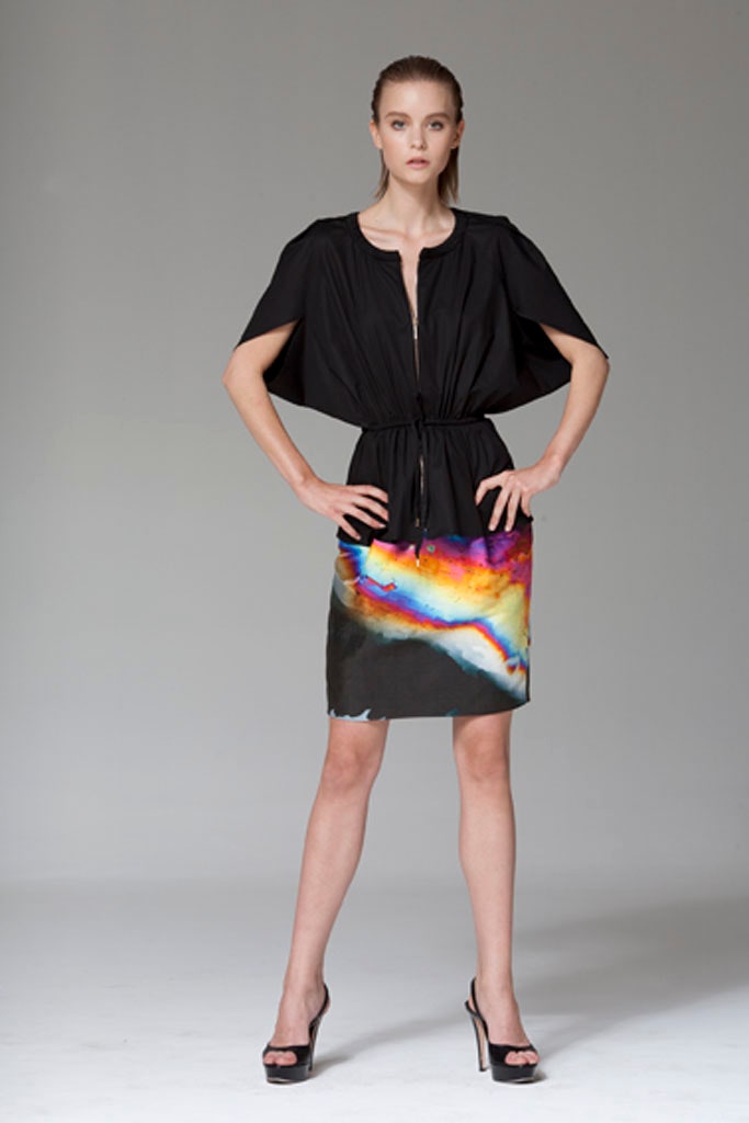 black multi-colored mini dress