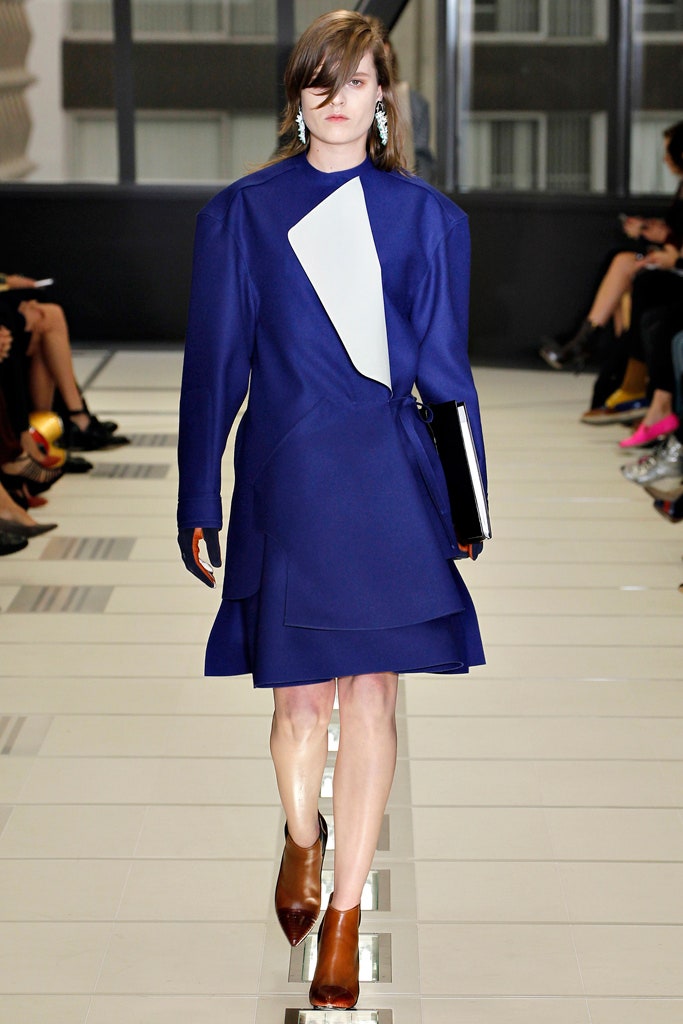 blue wool long-sleeve v-neck fitted layered mini dress