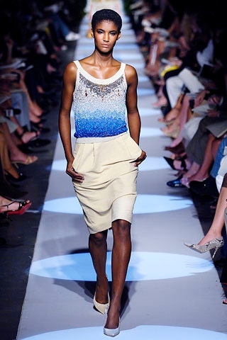 blue silk sleeveless scoop-neck fitted embellished top
