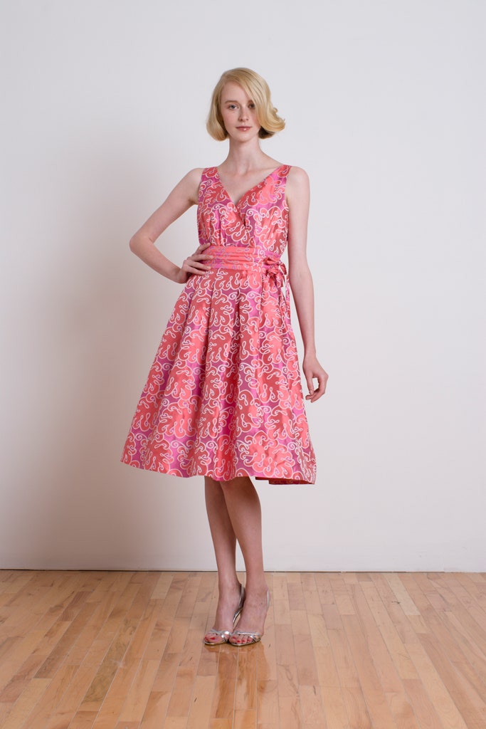 pink printed sleeveless dress