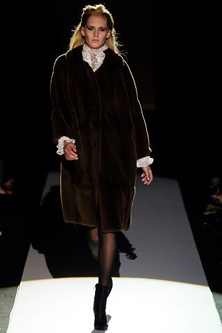 brown faux-fur long-sleeve collared relaxed buttoned coat