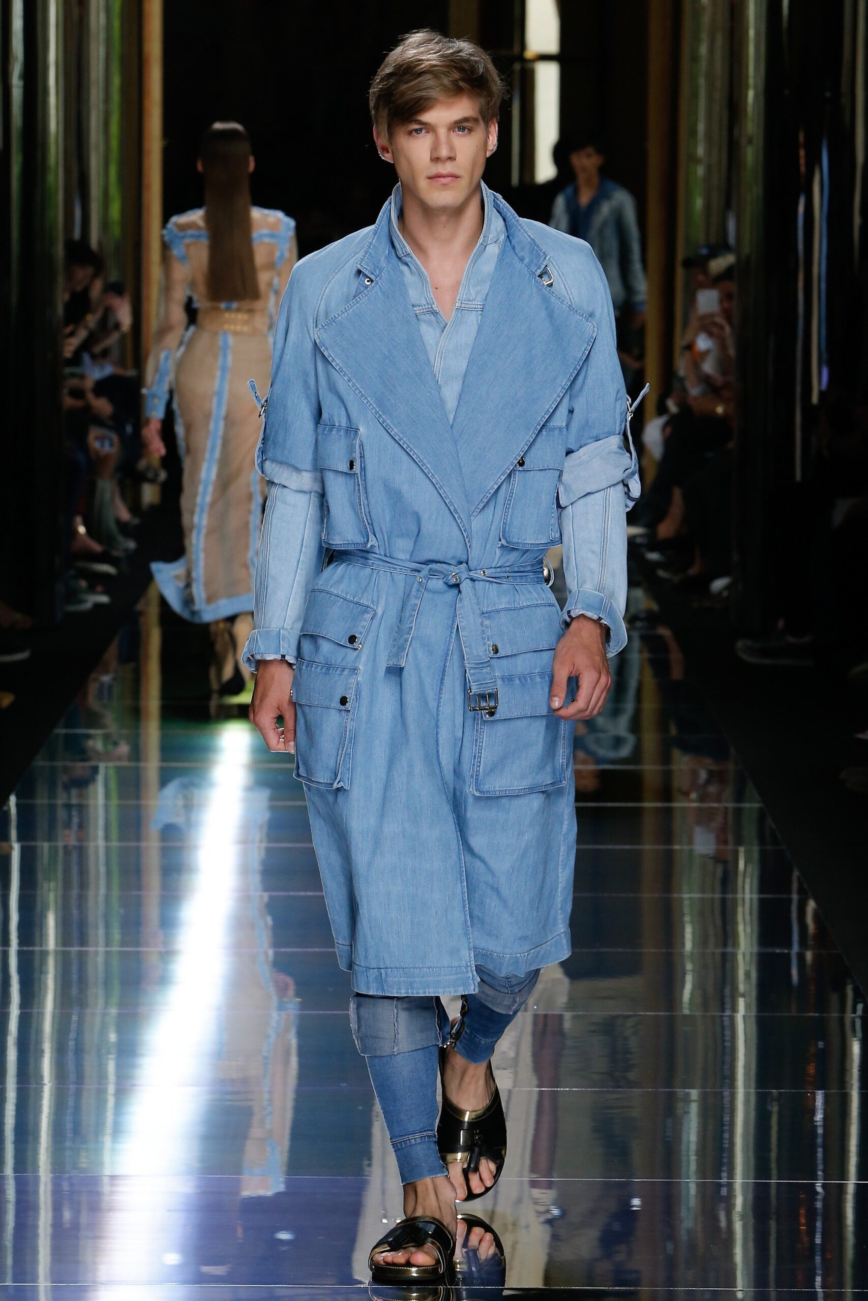 blue denim slim zippered pants