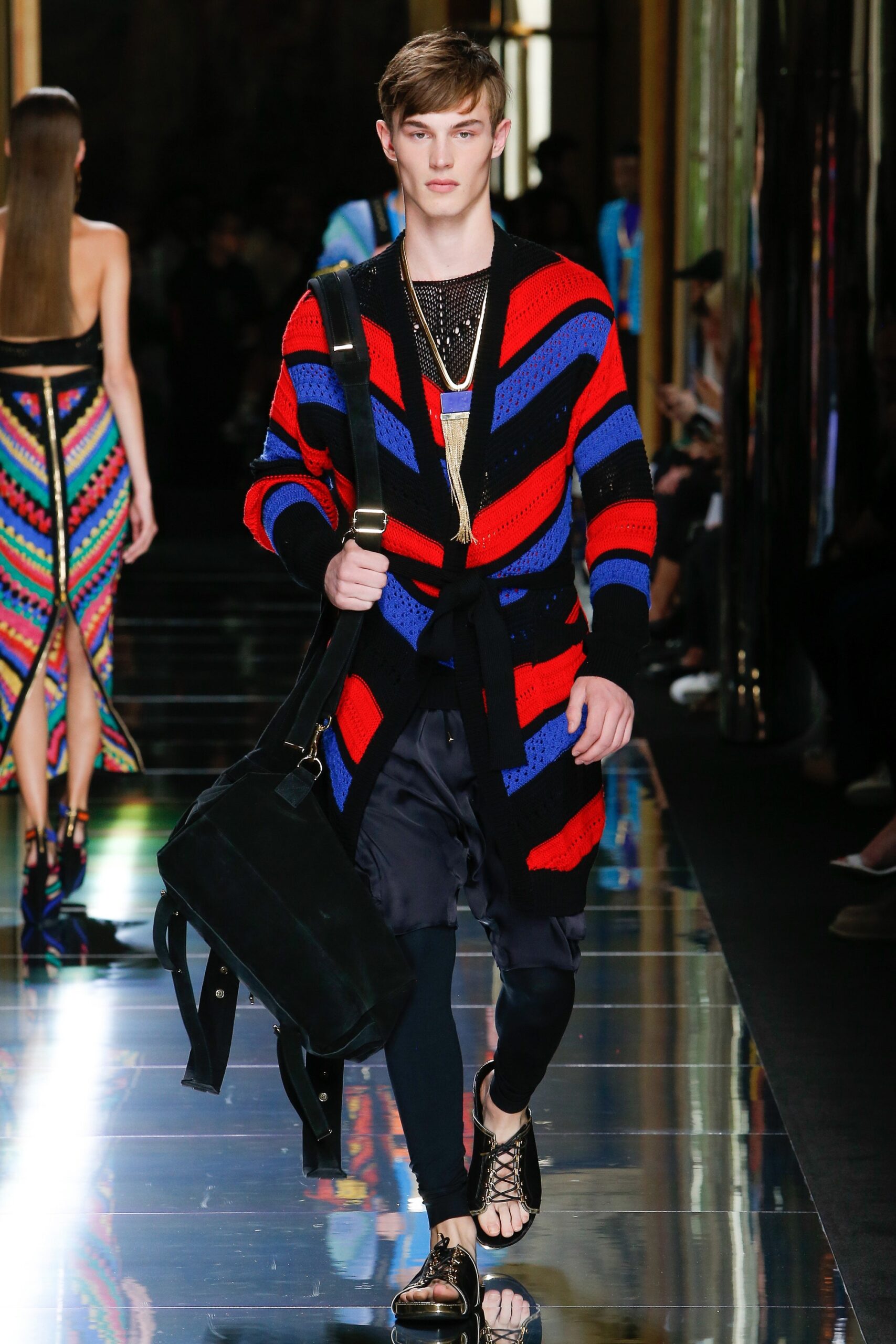 striped cardigan with fitted pants