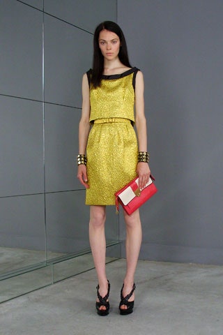 yellow silk sleeveless square-neck fitted pencil belted dress
