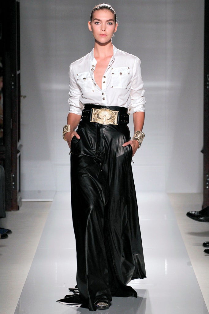 white fitted shirt black wide-leg pants