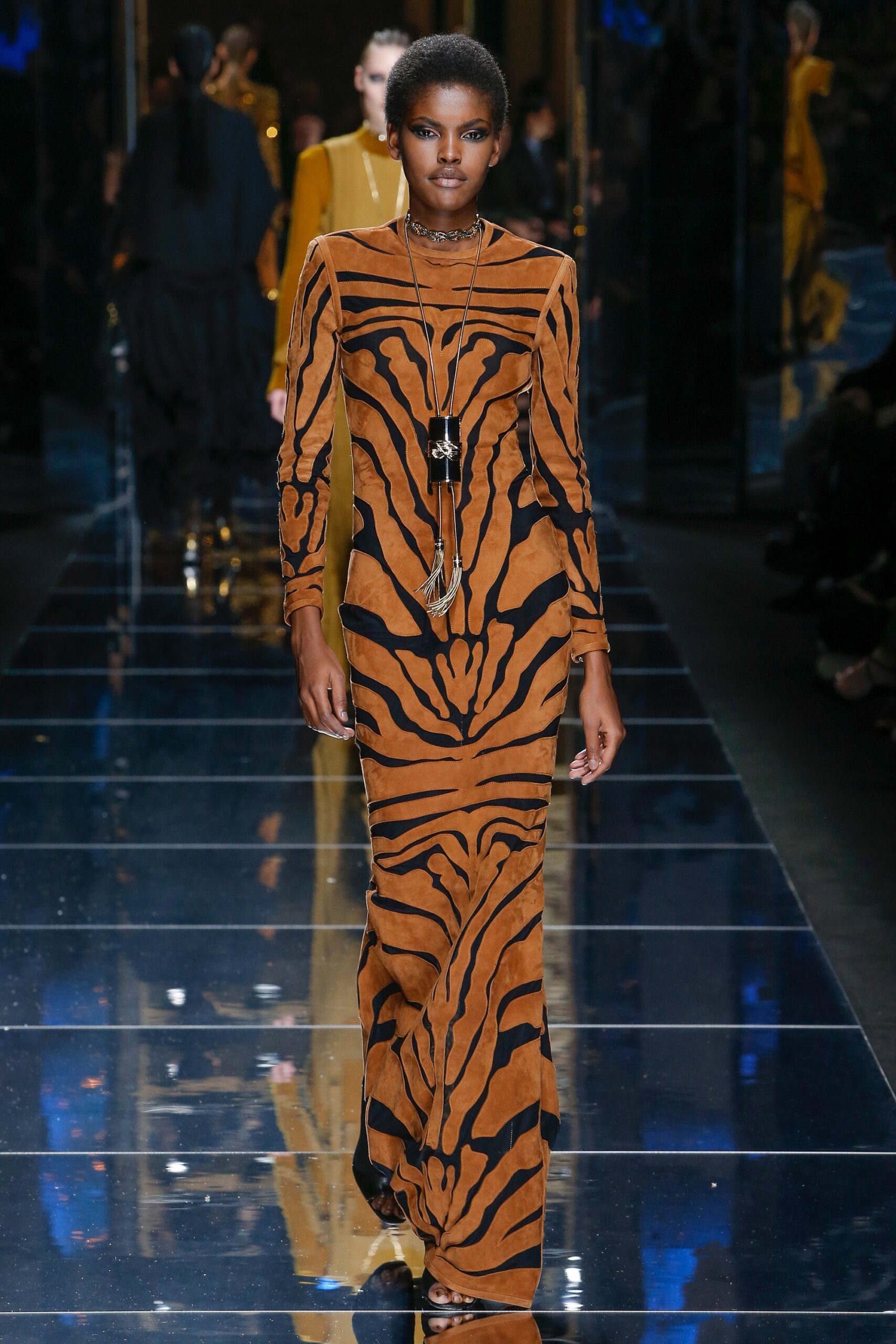 orange and black printed gown