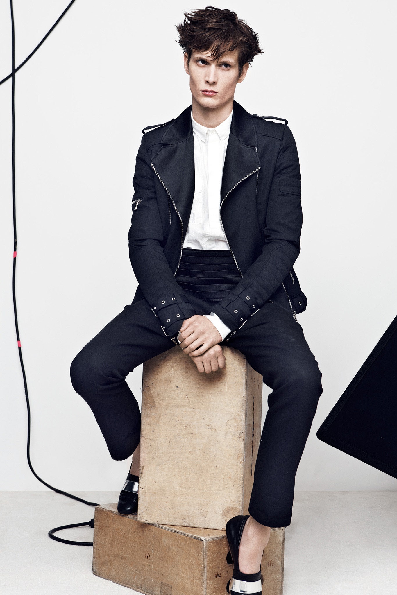 black fitted jacket white shirt