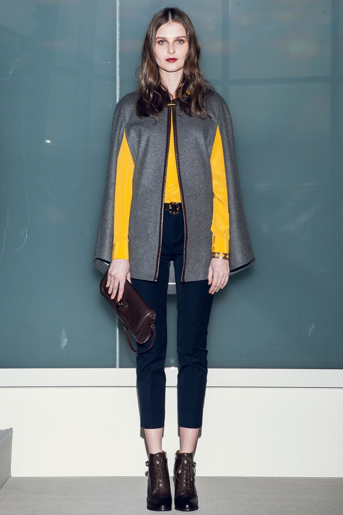 gray wool cape with yellow shirt