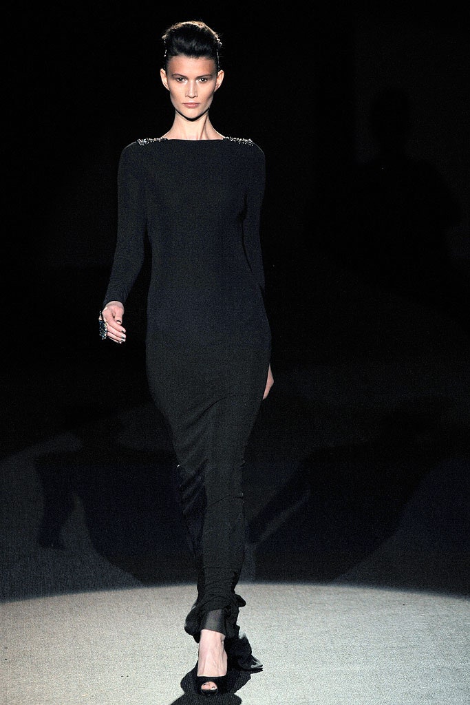 fitted black wool midi dress