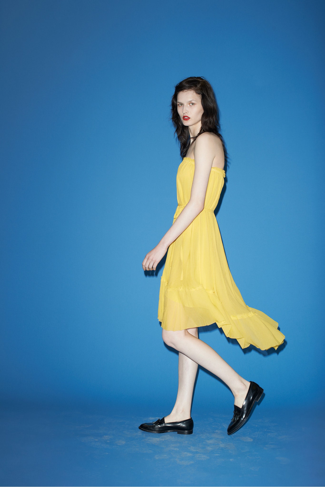 yellow tiered midi dress