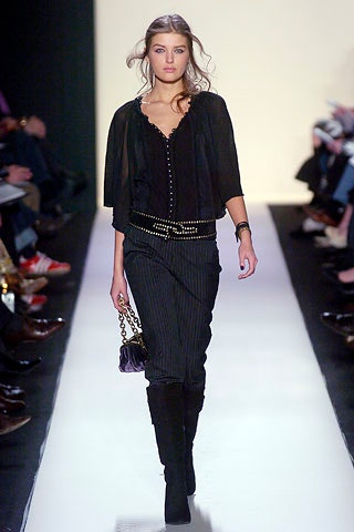 black silk blouse with striped pants