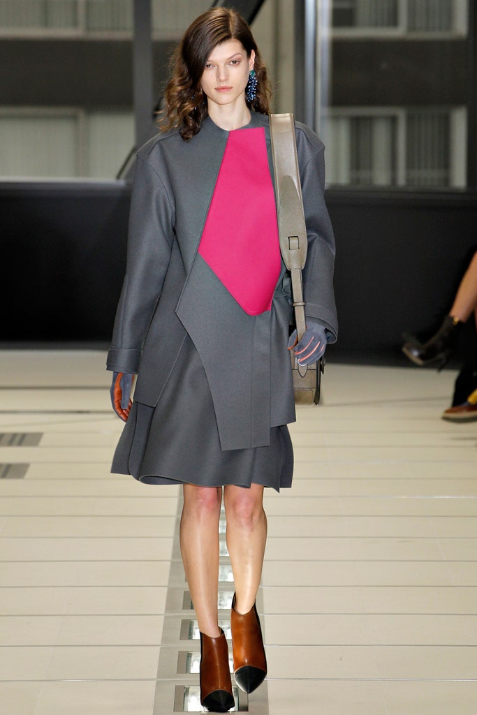 gray pink asymmetric dress with oversized coat