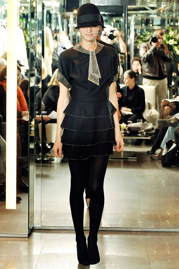 black silk sleeveless high-neck fitted pleated tiered dress