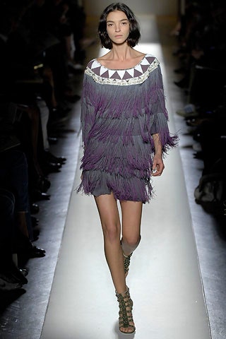 purple fringed short dress