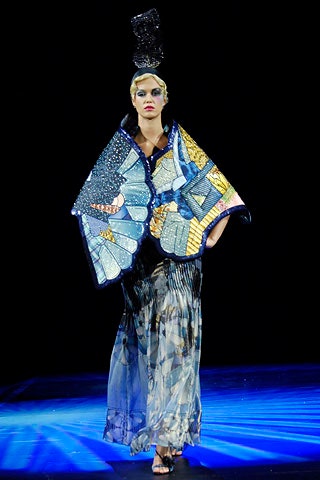 blue embroidered silk cape and dress