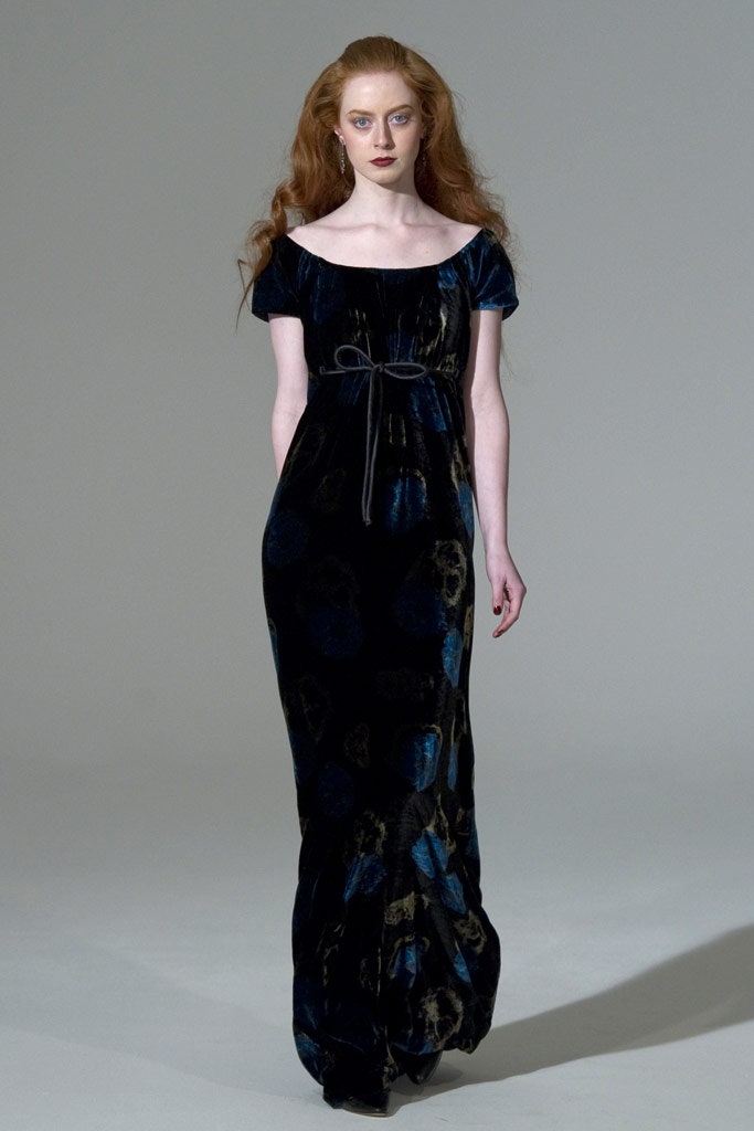 black and blue velvet gown
